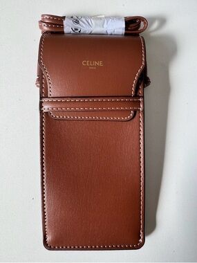 NIB Authentic Celine Tan Leather Sunglasses Crossbody Holder Pouch